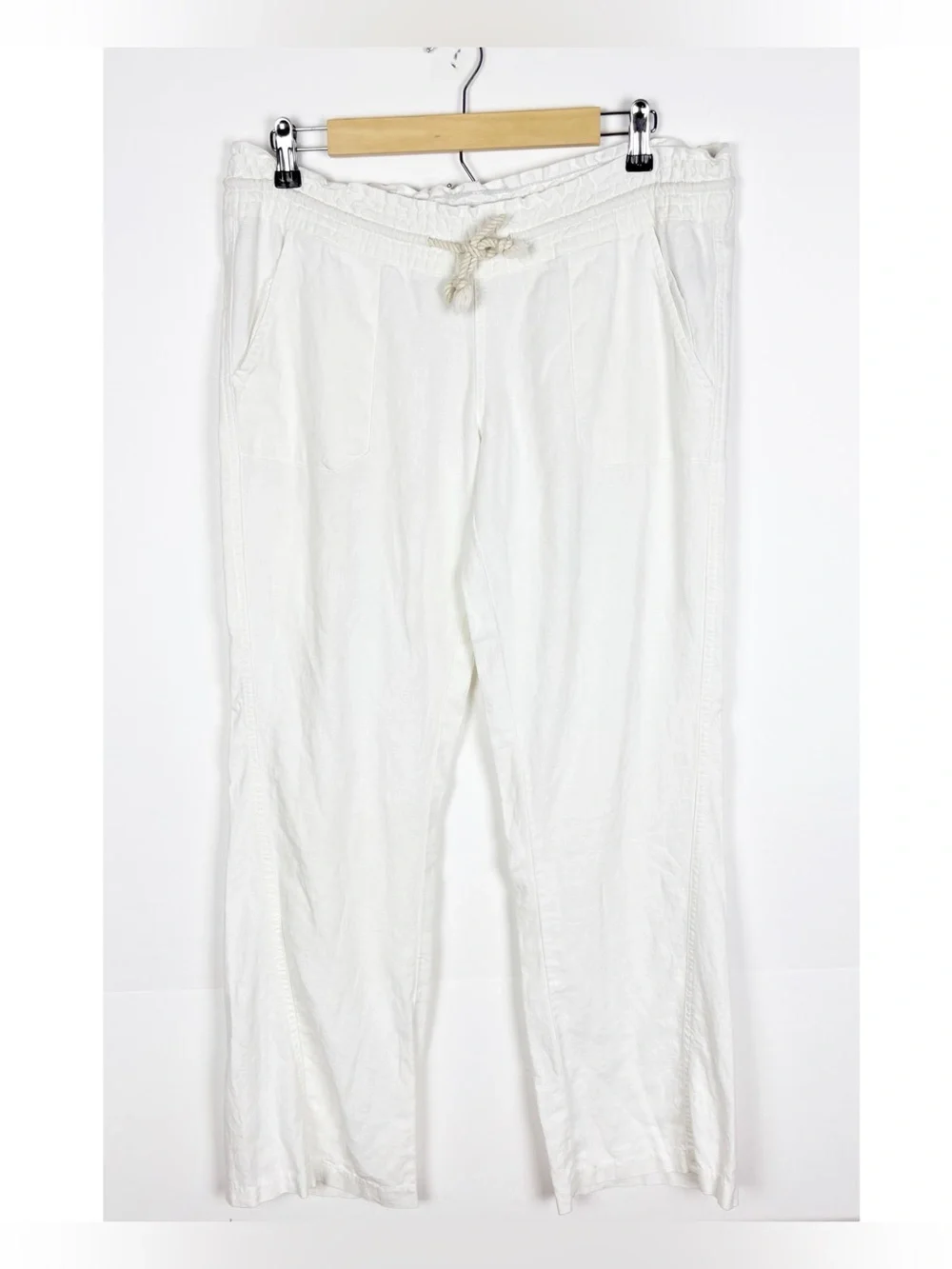 Roxy Pants Linen Blend White Wide Leg Size Medium Beach Summer Resortwear - Picture 1 of 5
